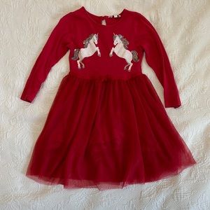 Red unicorn dress with tulle size 3-4 years